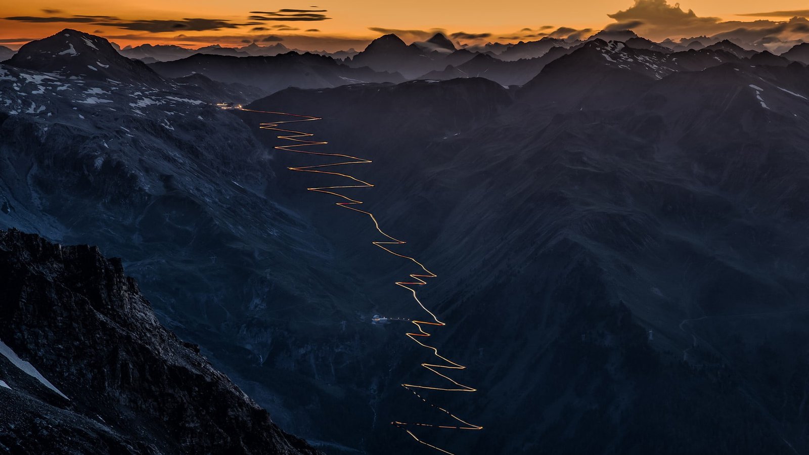 nature landscape mountains clouds sunset rocks sky road 2k
