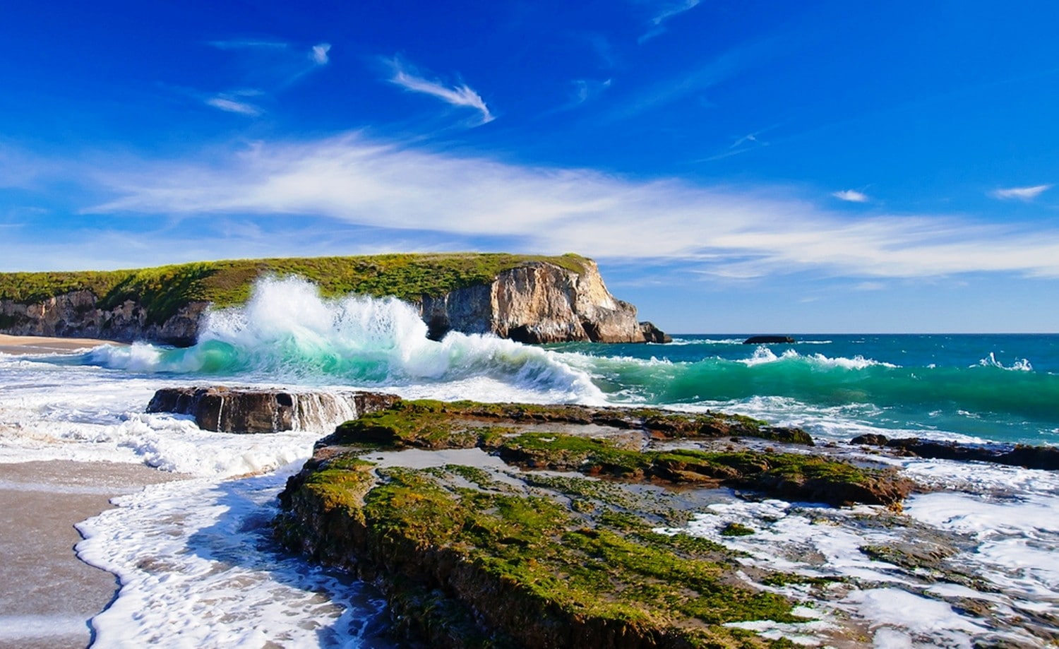 nature landscape beach cliff rock sea waves coast 2k