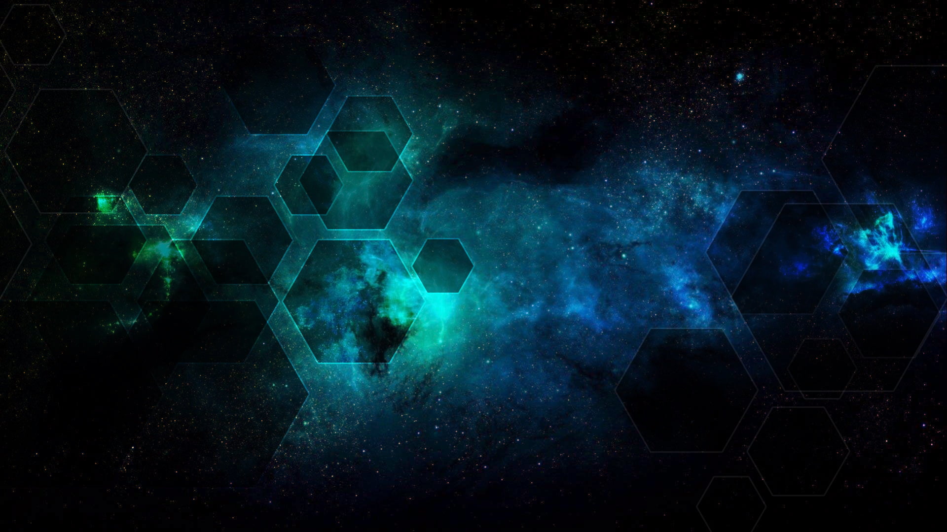 nebula wallpaper space geometry stars cyan blue night illuminated 2k