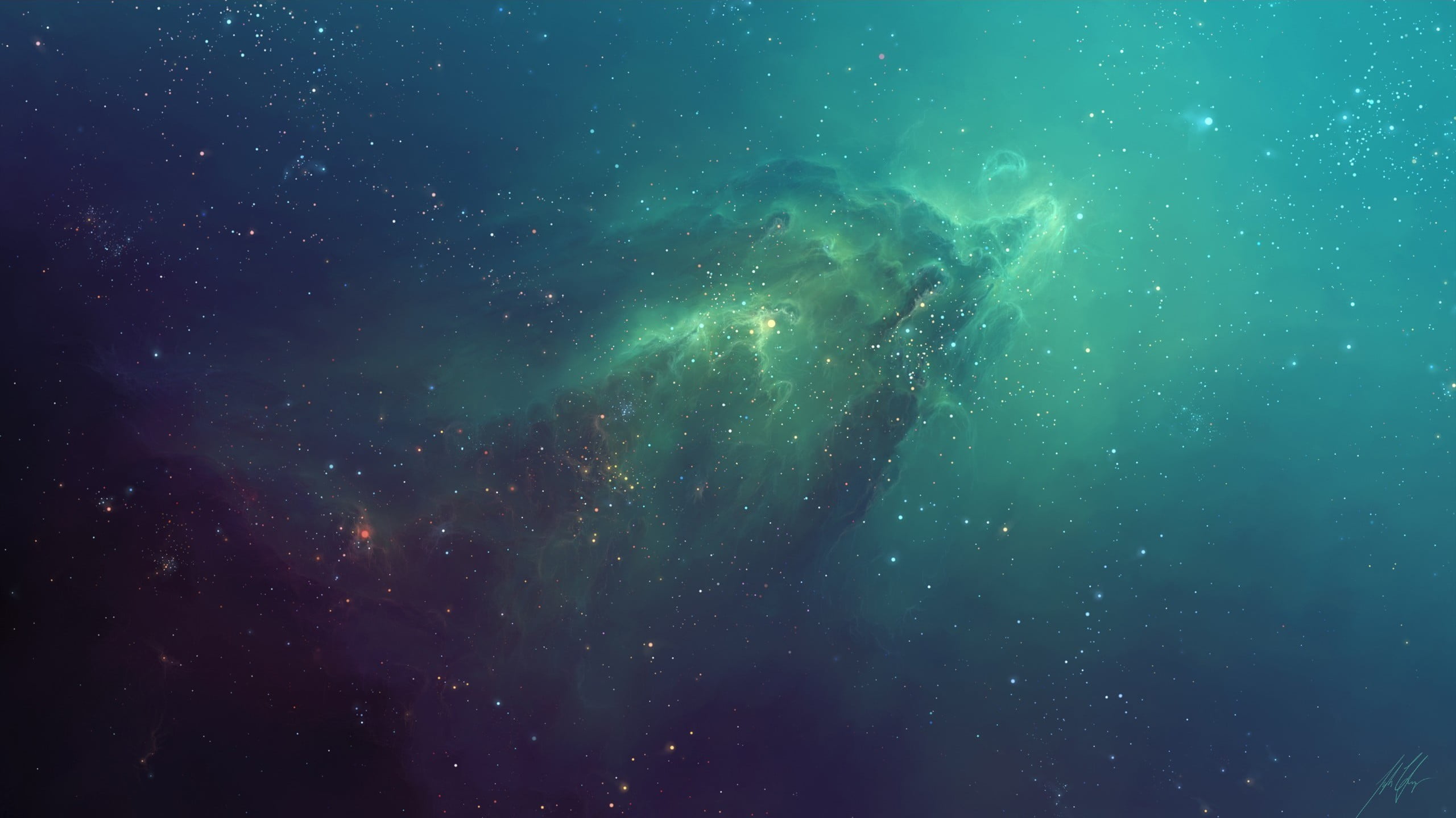outer space illustration nebula stars green galaxy TylerCreatesWorlds 2k