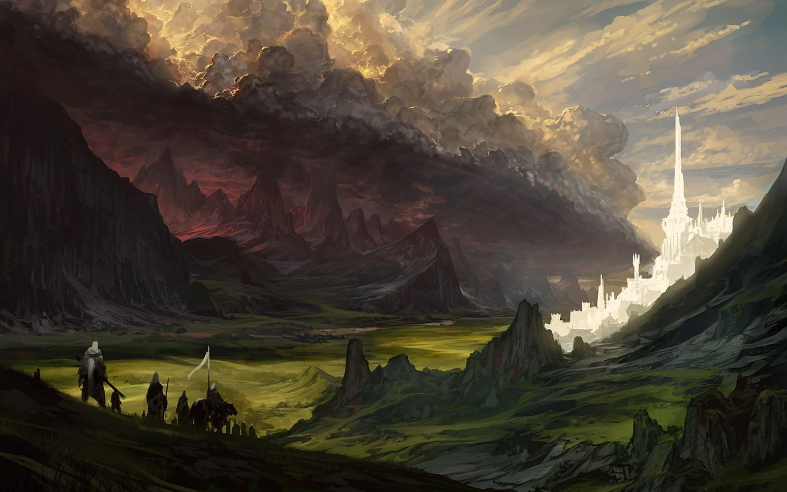 people at the mountain painting fantasy art The Lord of Rings 2k