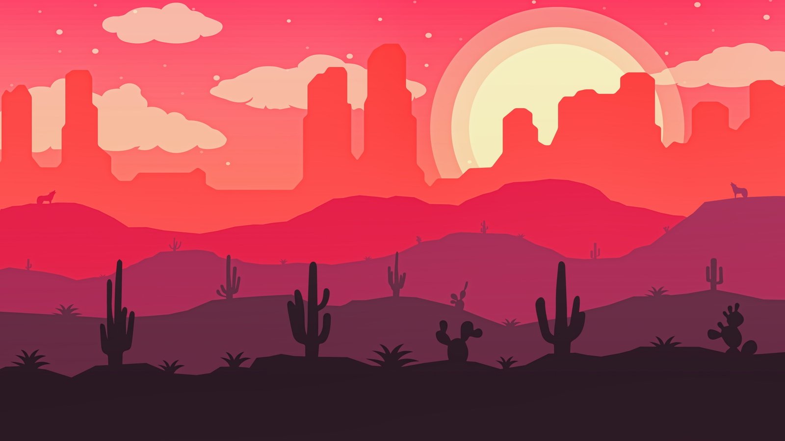 red pink cactus art illustration landscape wasteland 2k 4k