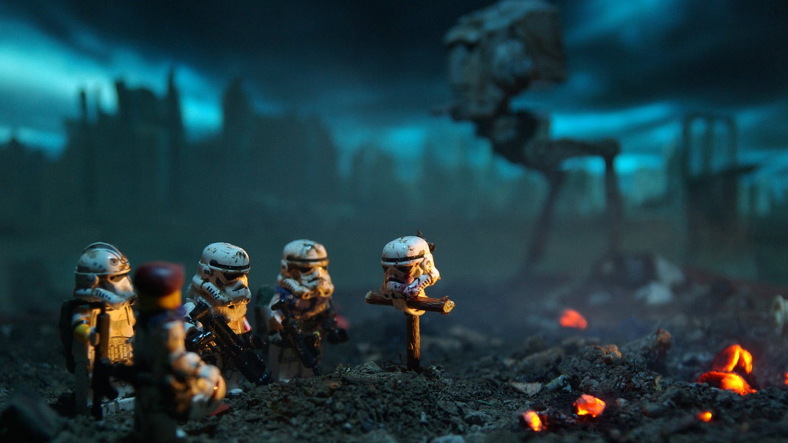 several assorted character Star Wars figures miniatures depth of field 2k