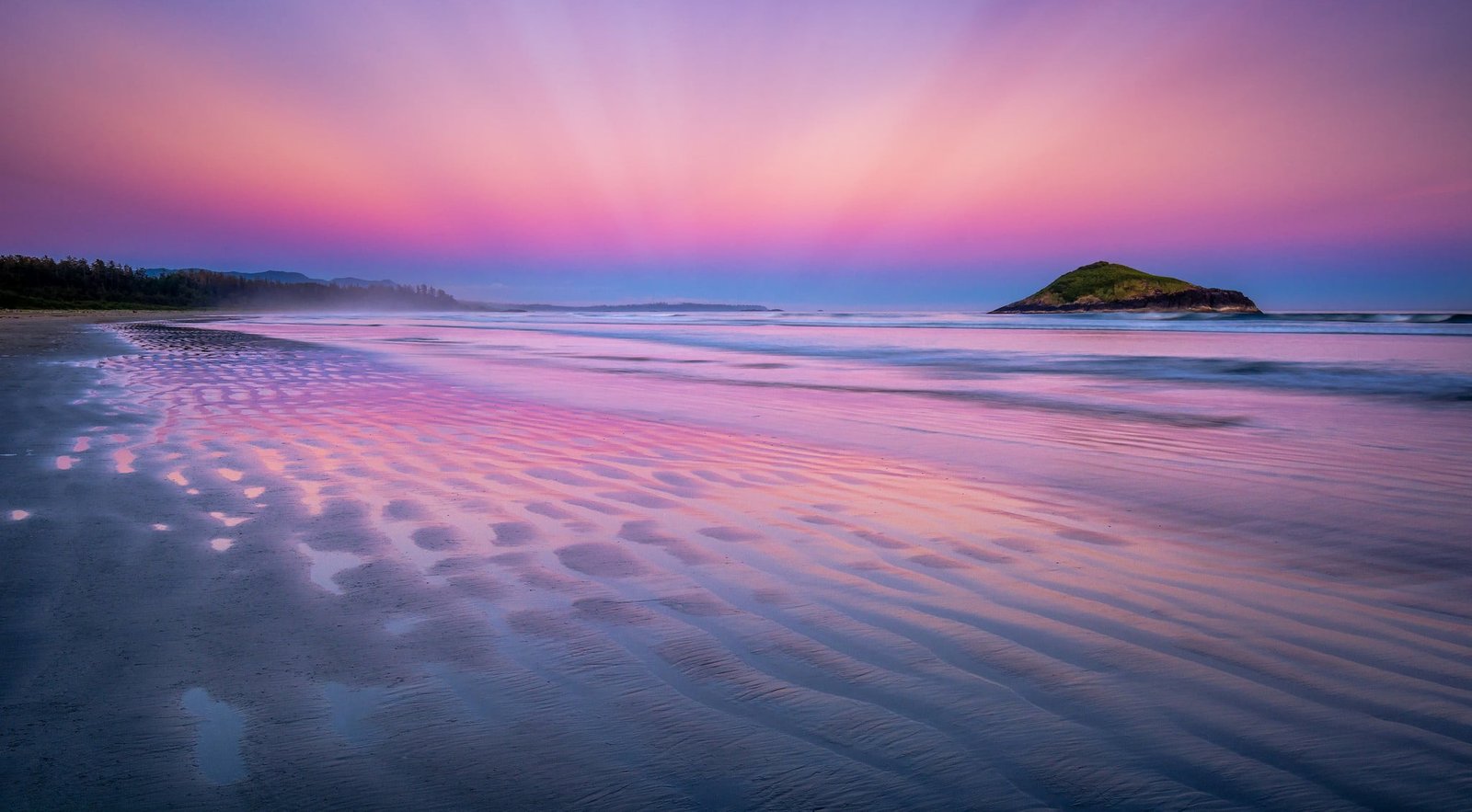 shore and island photography nature clouds sunset pink beach 2k