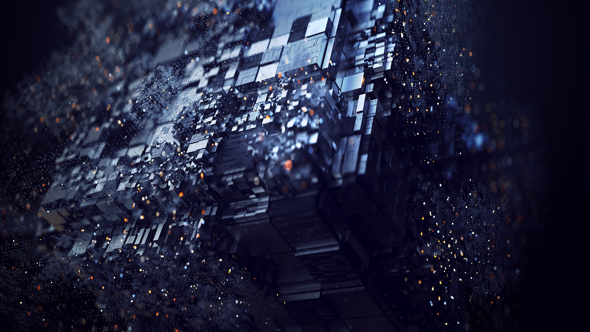 abstract lights dark render digital art Borg Cube 2k