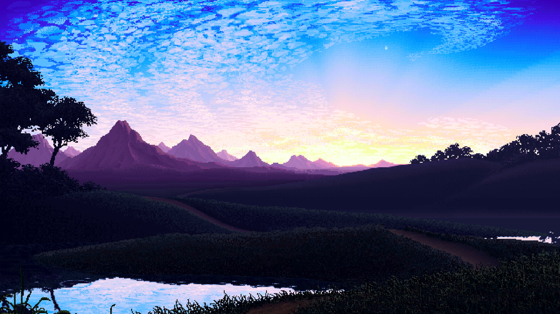 animated illustration of mountains nature pixel art pixels 2k