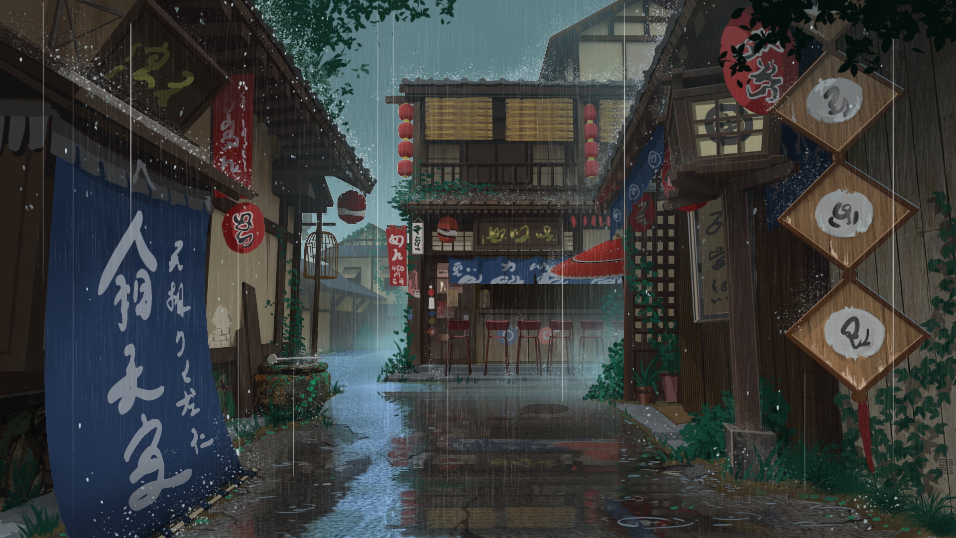 Anime Original House Rain Street 2k