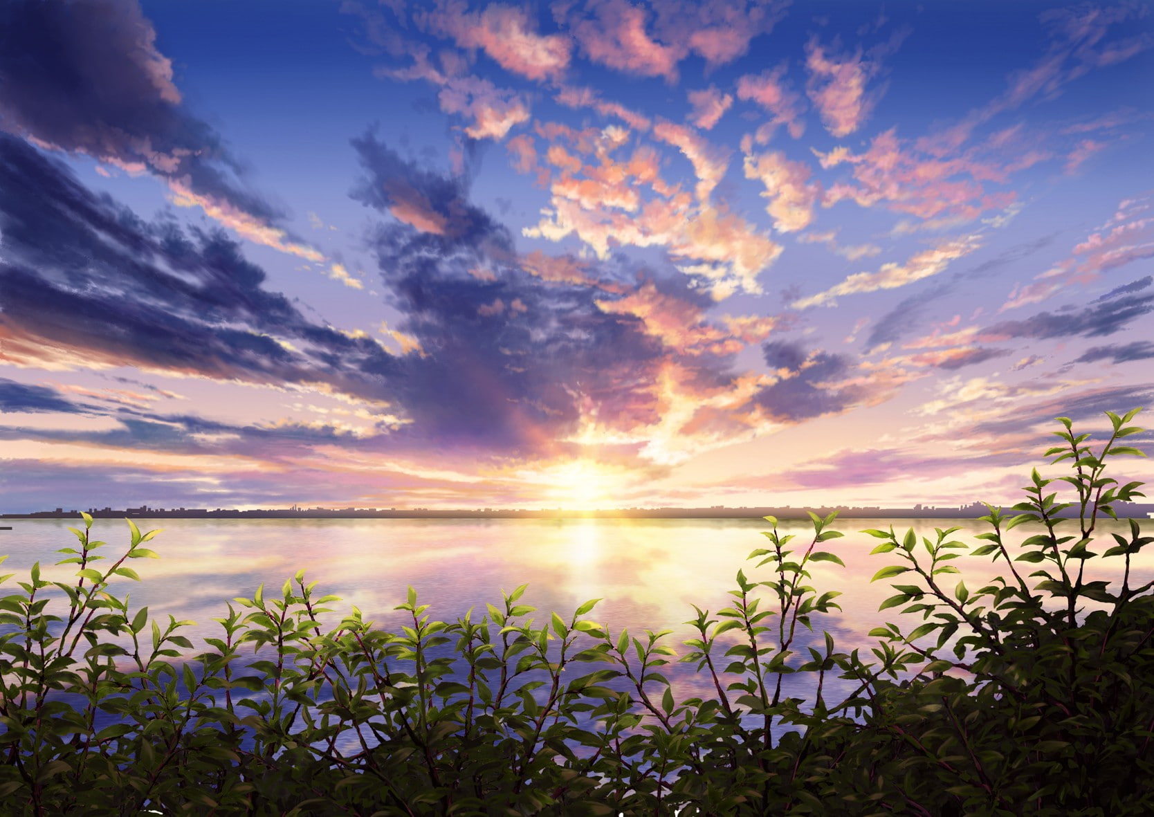 Anime Scenery Sunset Leaves Nature 2k