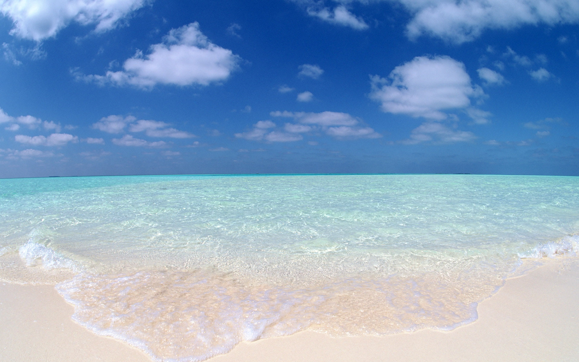 Beach Nature Water Blue Sky Clean waves of large body water under blue sky and white clouds 2k
