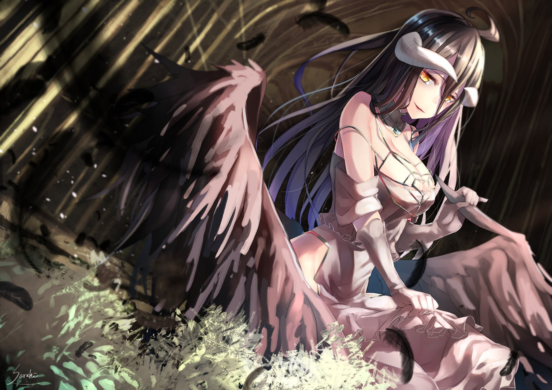 black and blue haired female character Anime Overlord Albedo 2k
