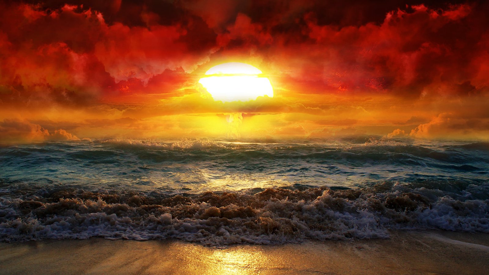 body of water nature sea waves coast Sun beach atomic bomb 2k