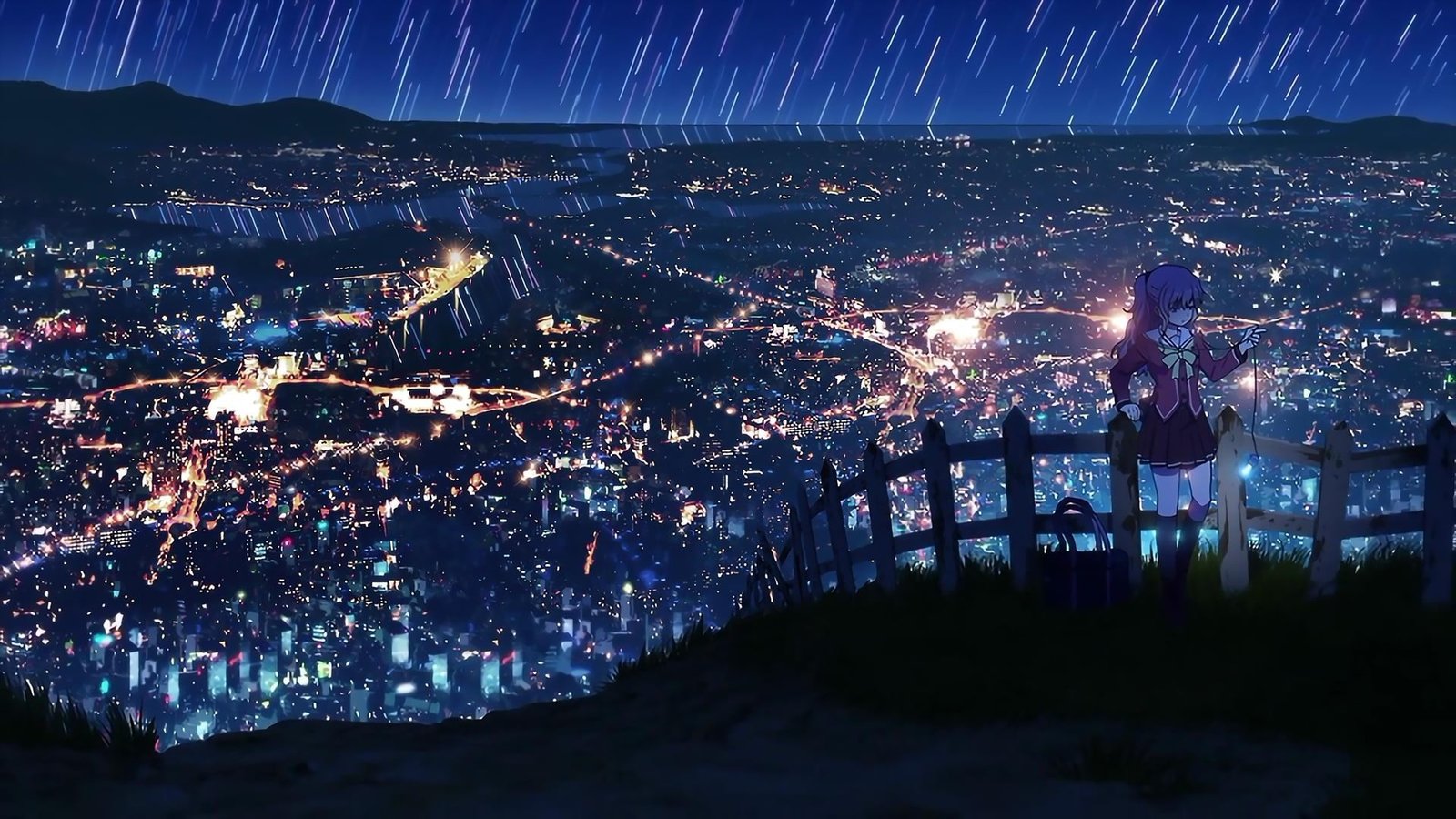 Charlotte anime girls Tomori Nao illuminated night 2k