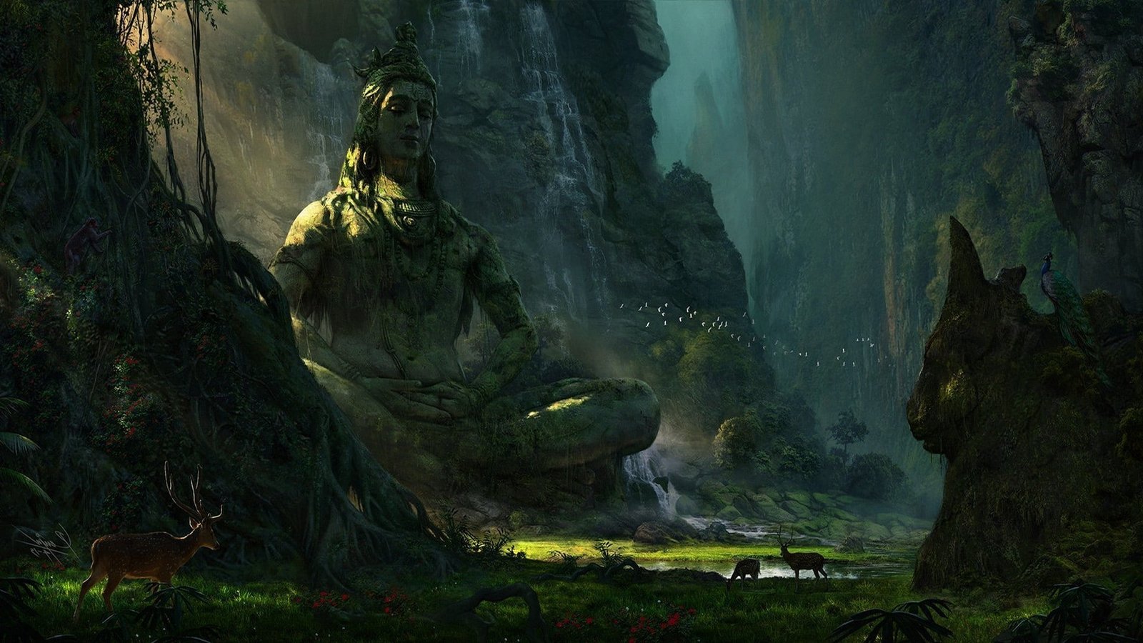 Deer Earth lake landscape mountain nature Shiva Statue 2k