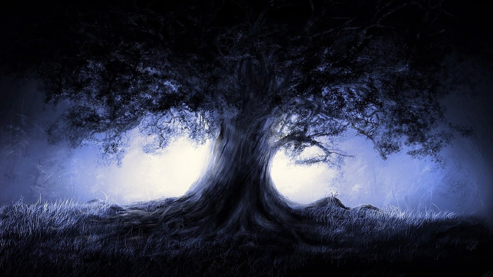 fantasy blue nature trees dark night artwork Abstract Fantasy HD Art 2k