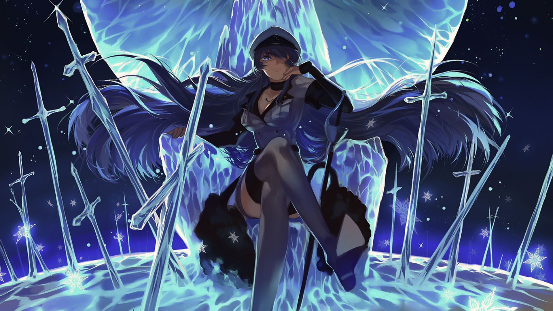 female anime character in blue hair Akame ga Kill Esdeath 2k