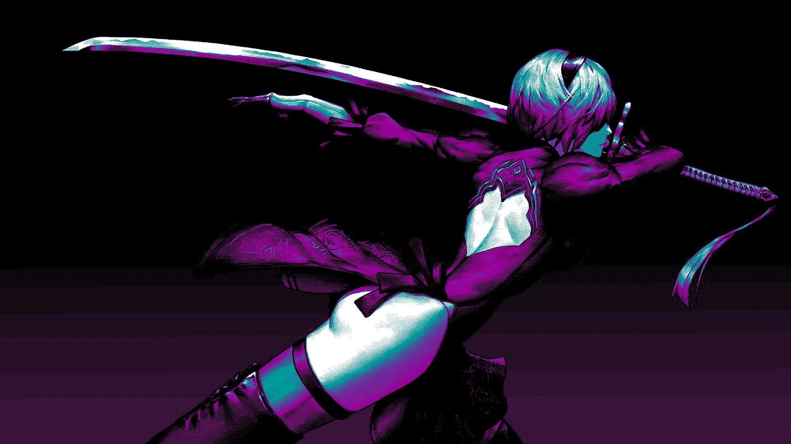 female anime character Nier Automata vaporwave 2k