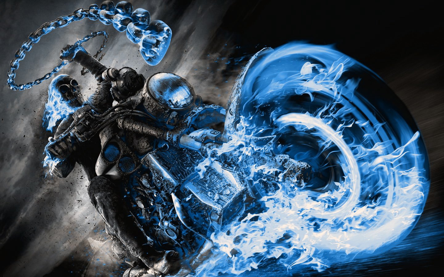 Ghost Rider chains vehicle Revenge Spirit fire blue no people