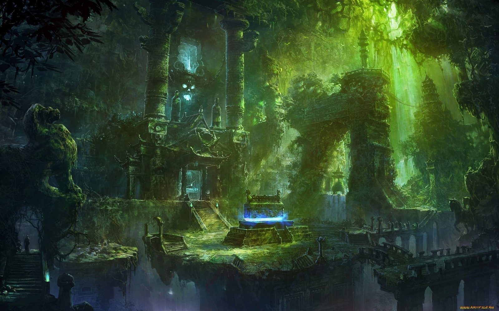 gray and green castle digital wallpaper fantasy art spooky 2k