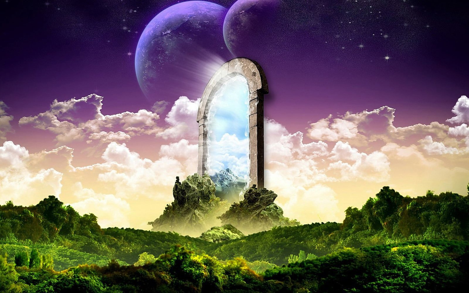 green mountain illustration digital art fantasy planet 2k