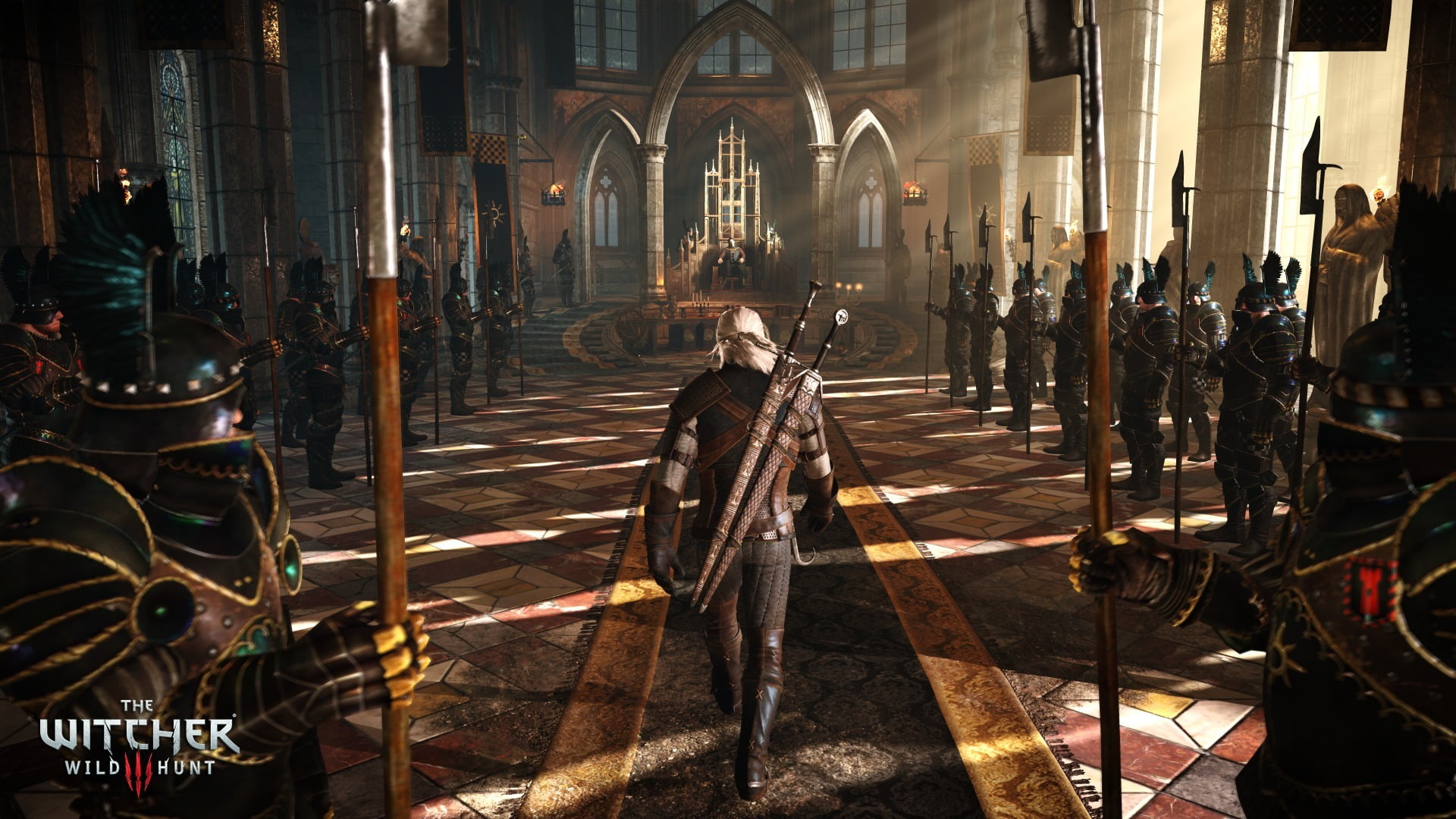 knight with sword inside building digital wallpaper The Witcher 2k