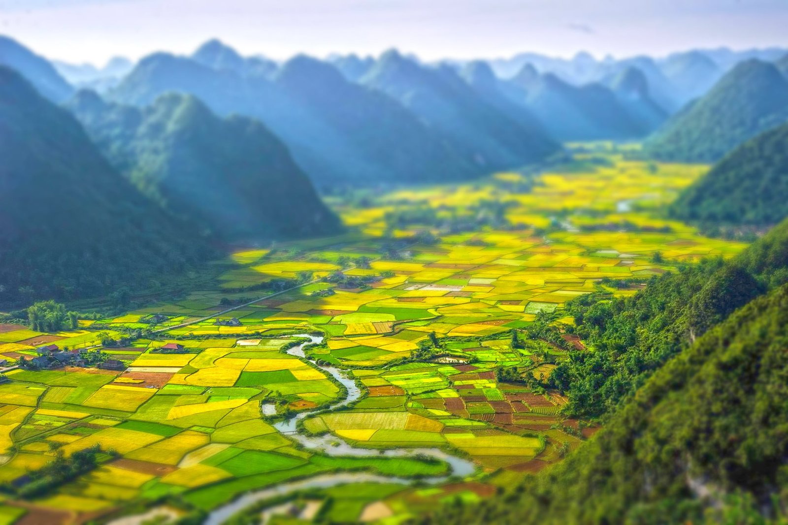mountain die cast model aerial photo of village landscape nature 2k