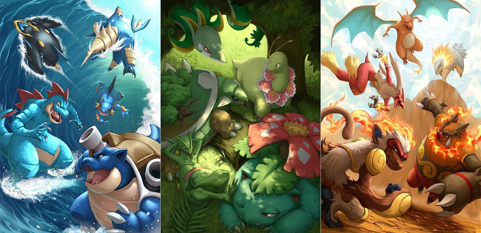 Pokemon digital wallpaper Pok mon Blastoise Blaziken 2k