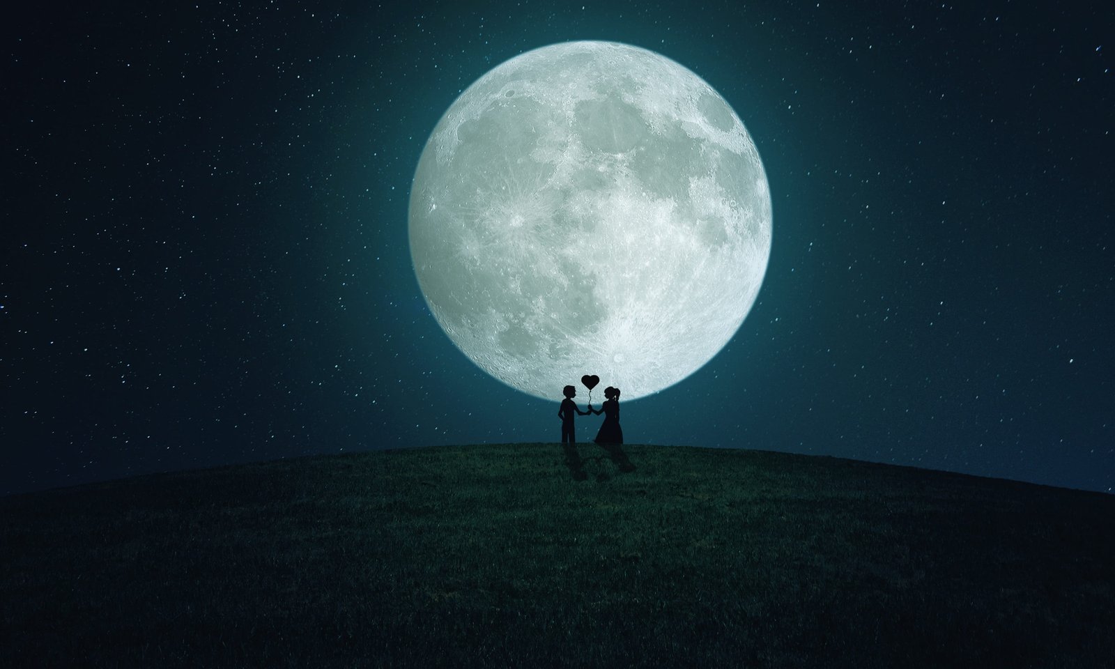 silhouette photo of boy and girl under the moon couple night 2k