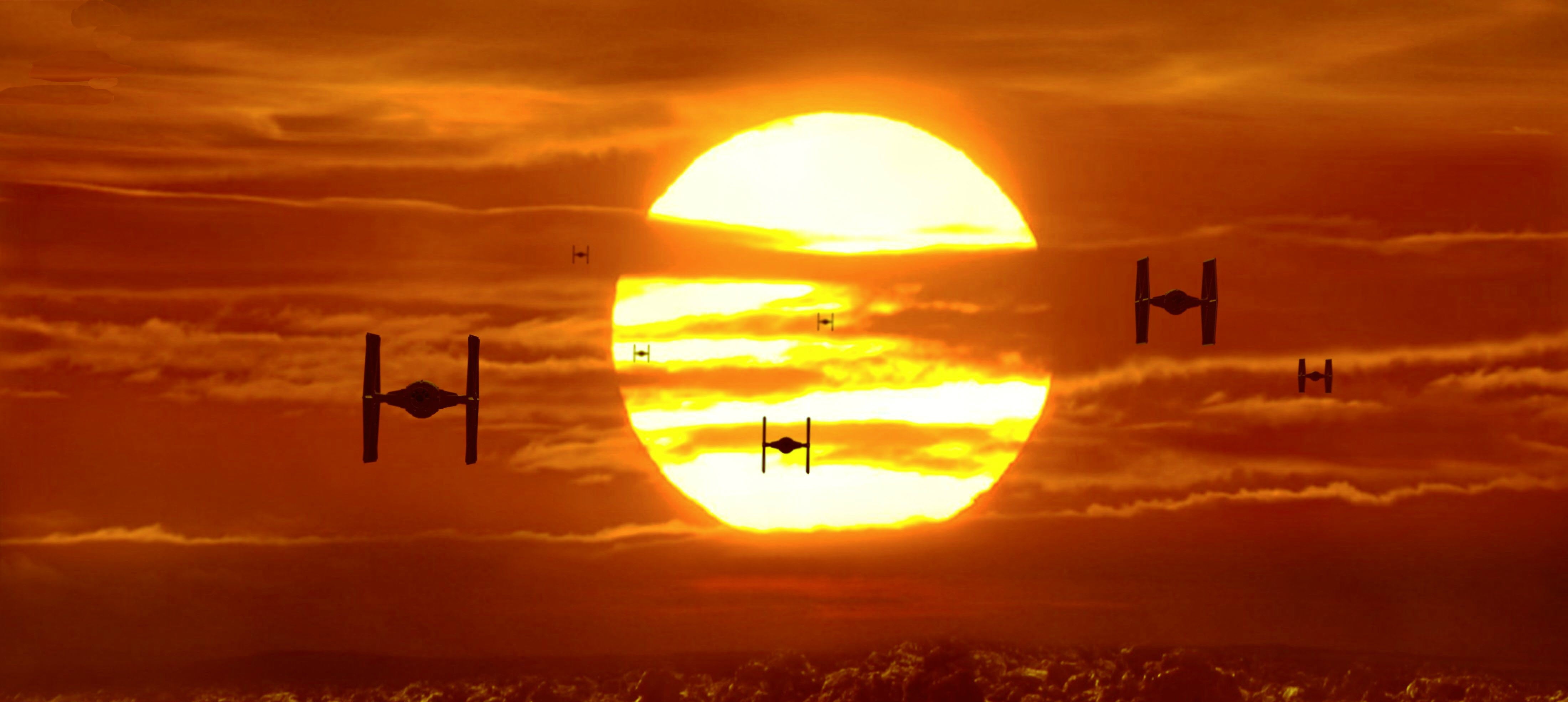 Star Wars movies science fiction TIE Fighter sky sunset 2k 4k