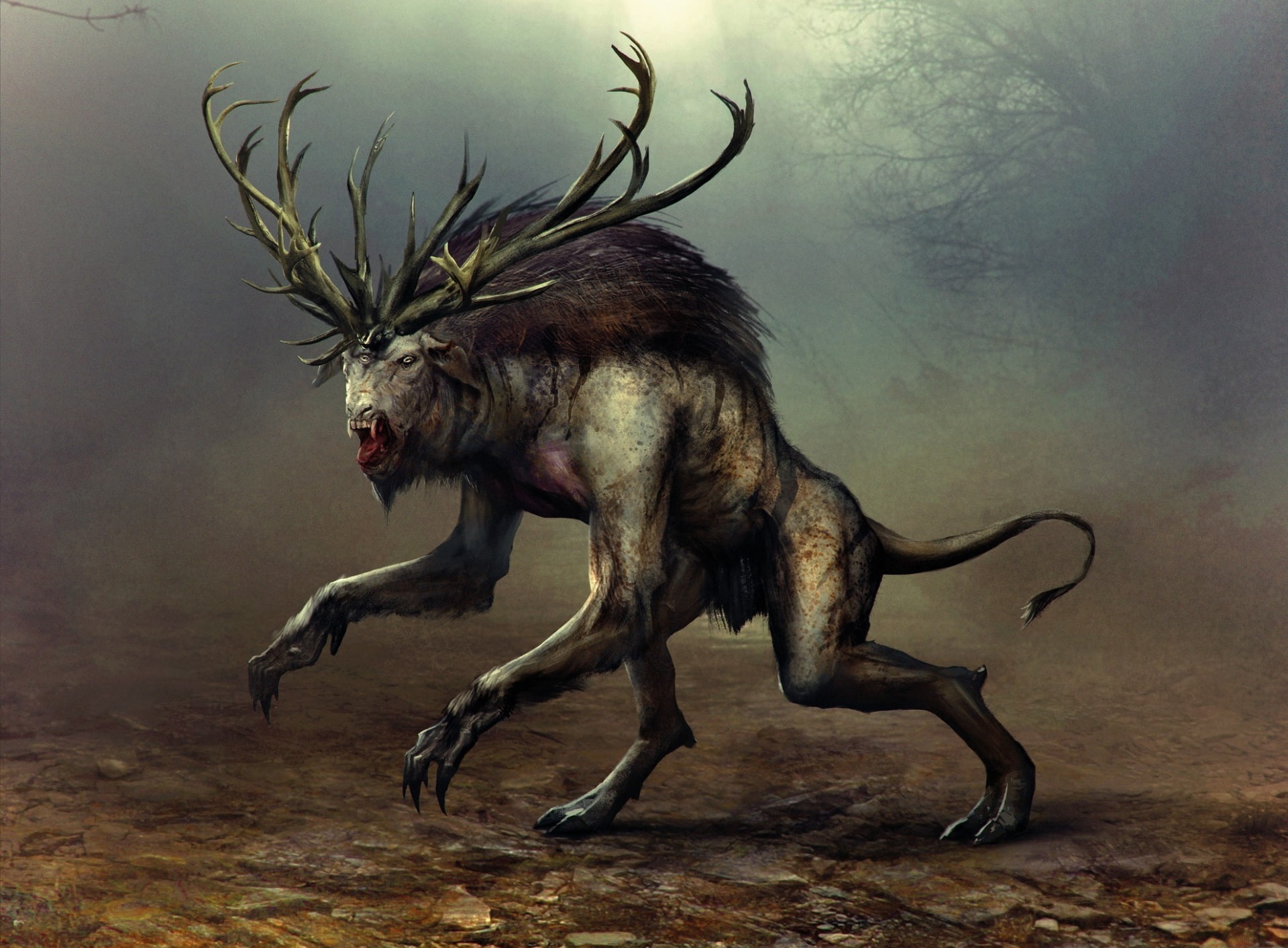 The Witcher 3 Wild Hunt Fiend black and brown monster illustration 2k