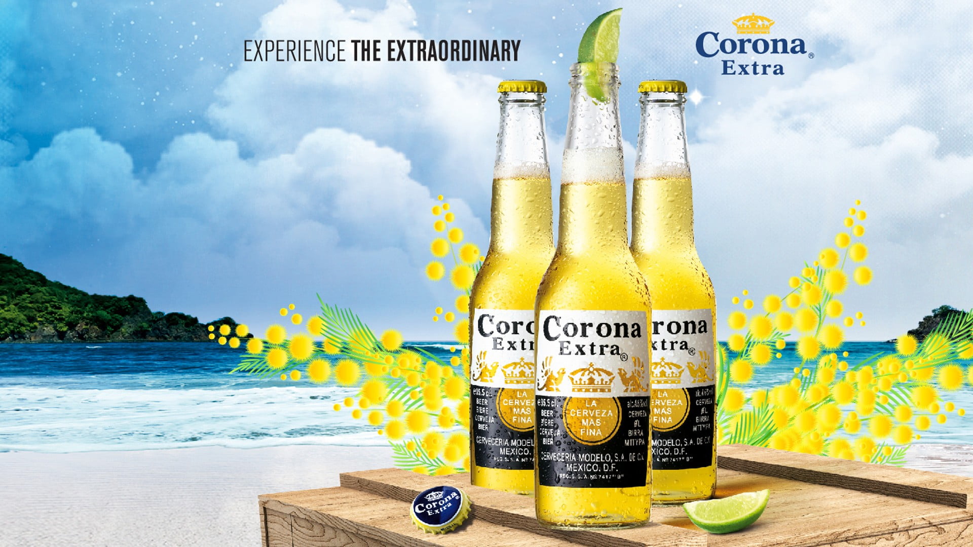 three Corona Extra bottles beer beach container food and drink 2k