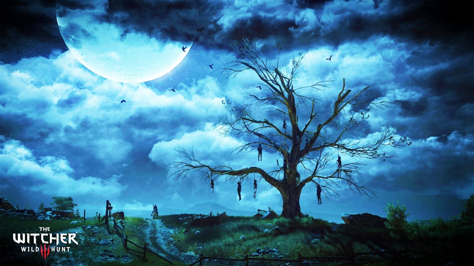 video games the witcher 3 wild hunt trees moon clouds 2k