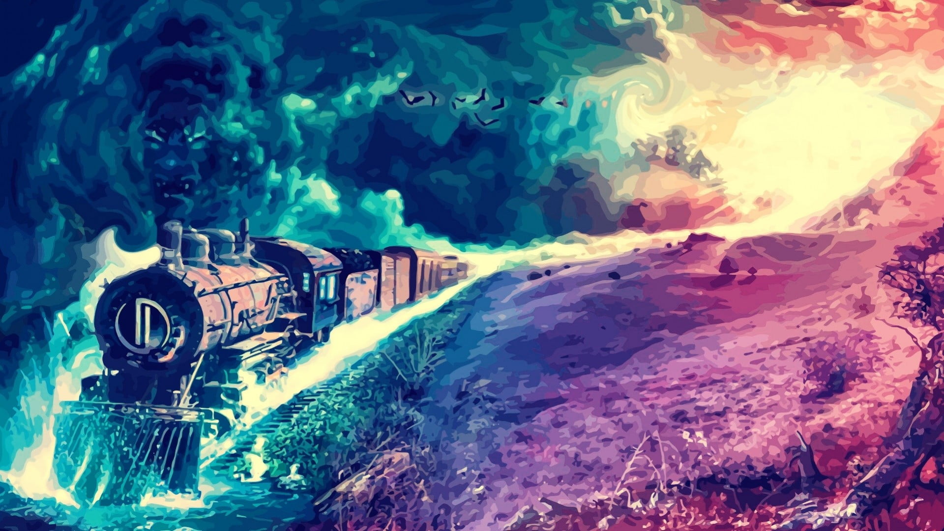 train with face smoke digital wallpaper artwork fantasy art 2k