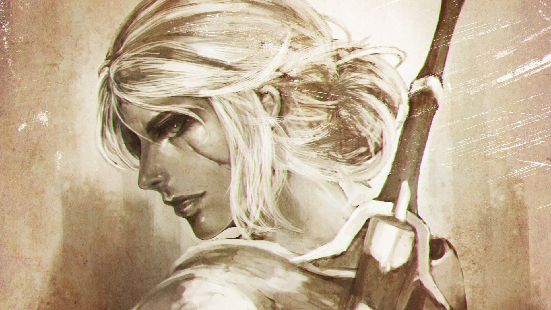 woman with black sword character sketch The Witcher 3 Wild Hunt 2k