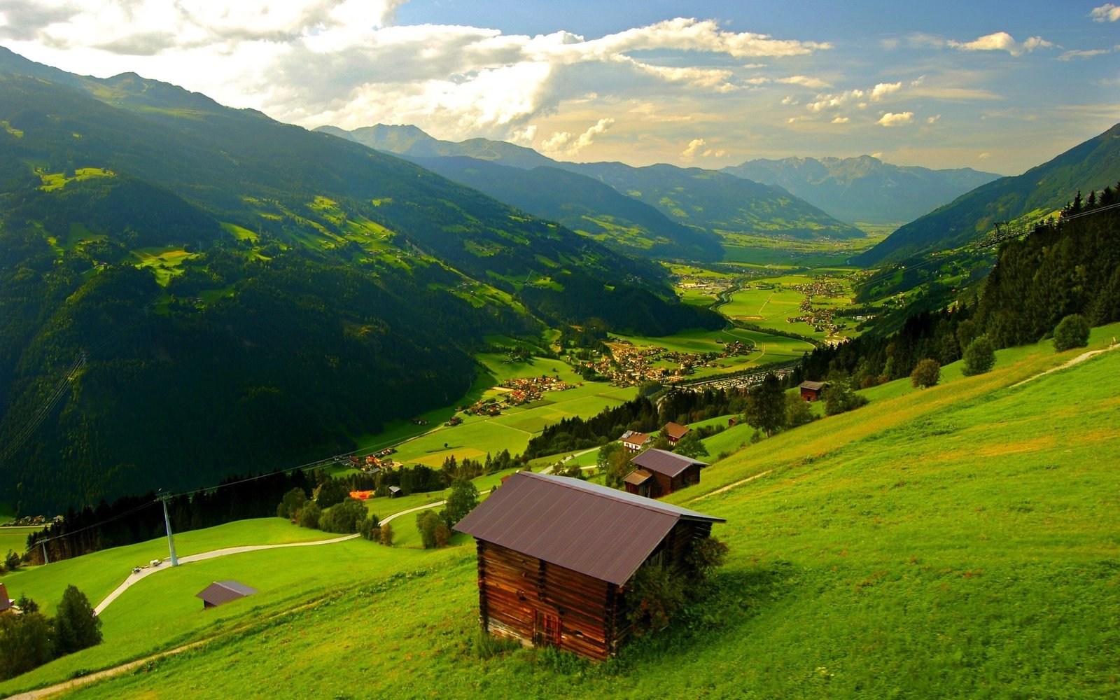 Windows 10 scenery theme desktop wallpaper 01 brown wooden house and trees 2k