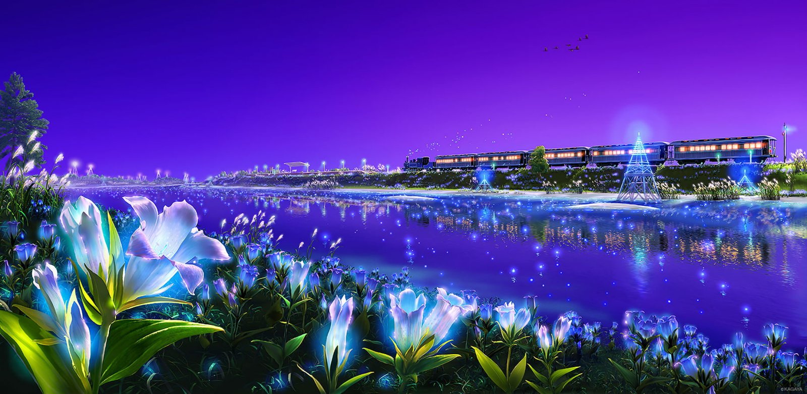 animal bird flowers grass kagaya landscape original purple 2k