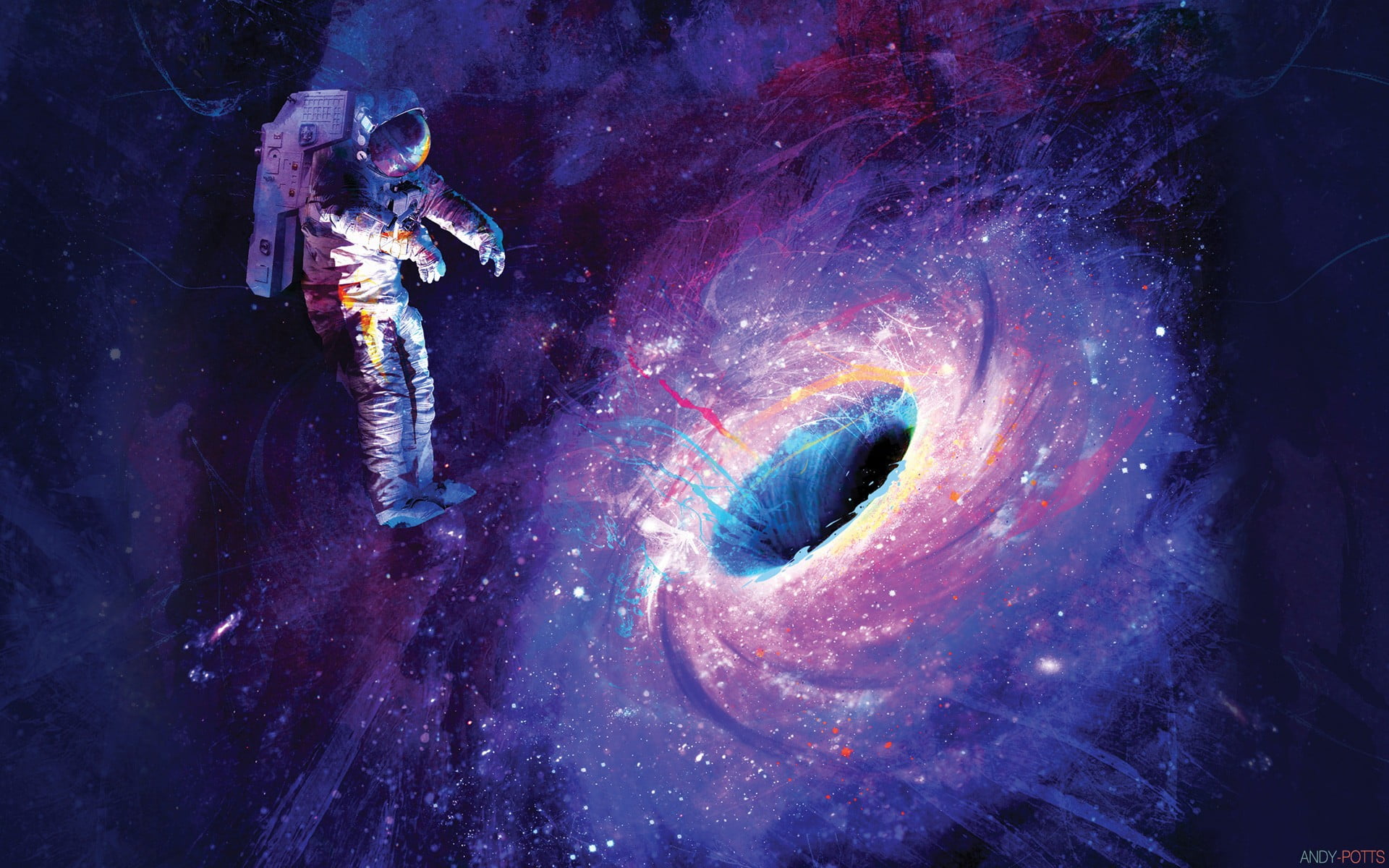 astronaut near black hole digital wallpaper artwork space art 2k