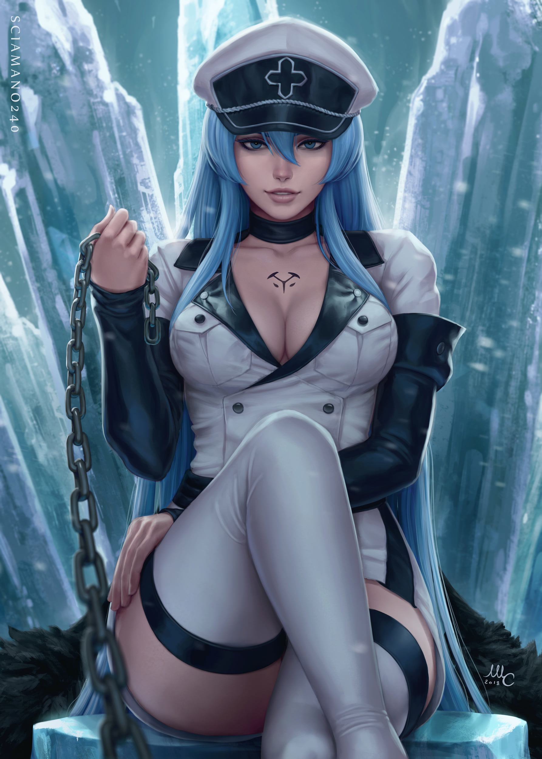 Esdeath Akame Ga Kill anime girls women blue hair 2k