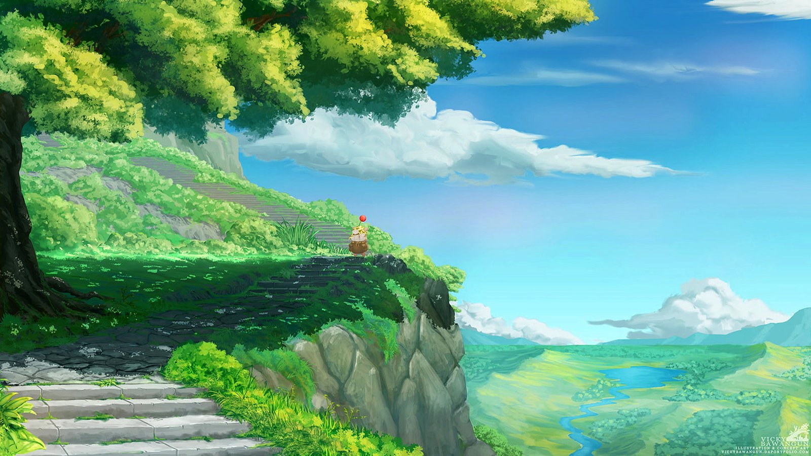 Final Fantasy IX stiltzkin Moogle landscape fantasy art 2k