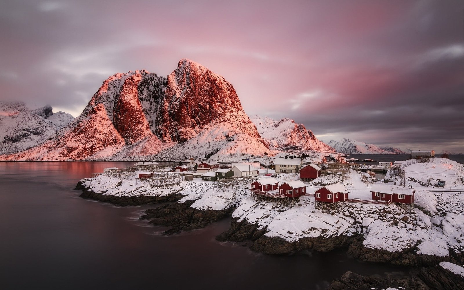 mountain covered with snow winter mountains fjord Norway 2k