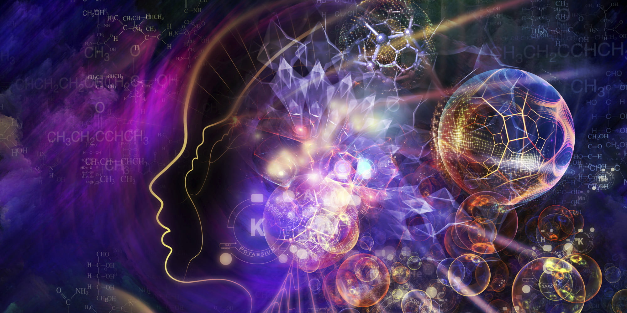 psychedelic abstract chemistry purple multi colored glowing 2k