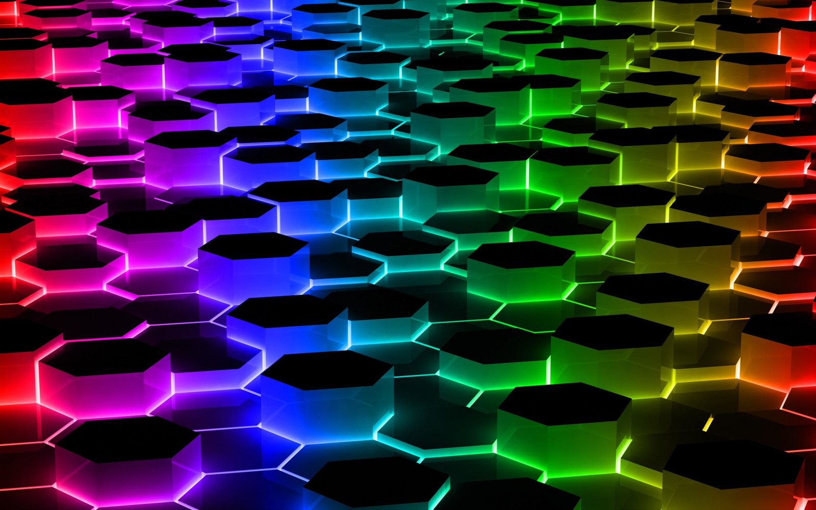 red blue and green LED light abstract hexagon shapes colorful 2k