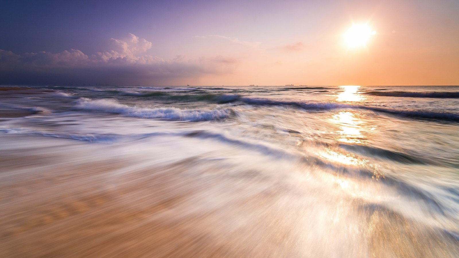 white and blue floral textile beach sea Sun long exposure 2k