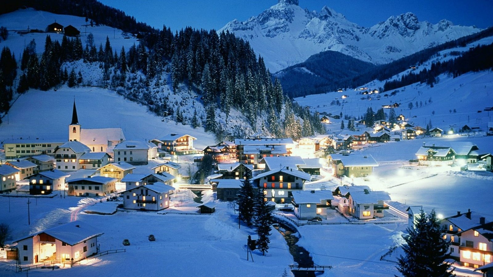 winter sport salzburg austria filzmoos fir mount scenery 2k