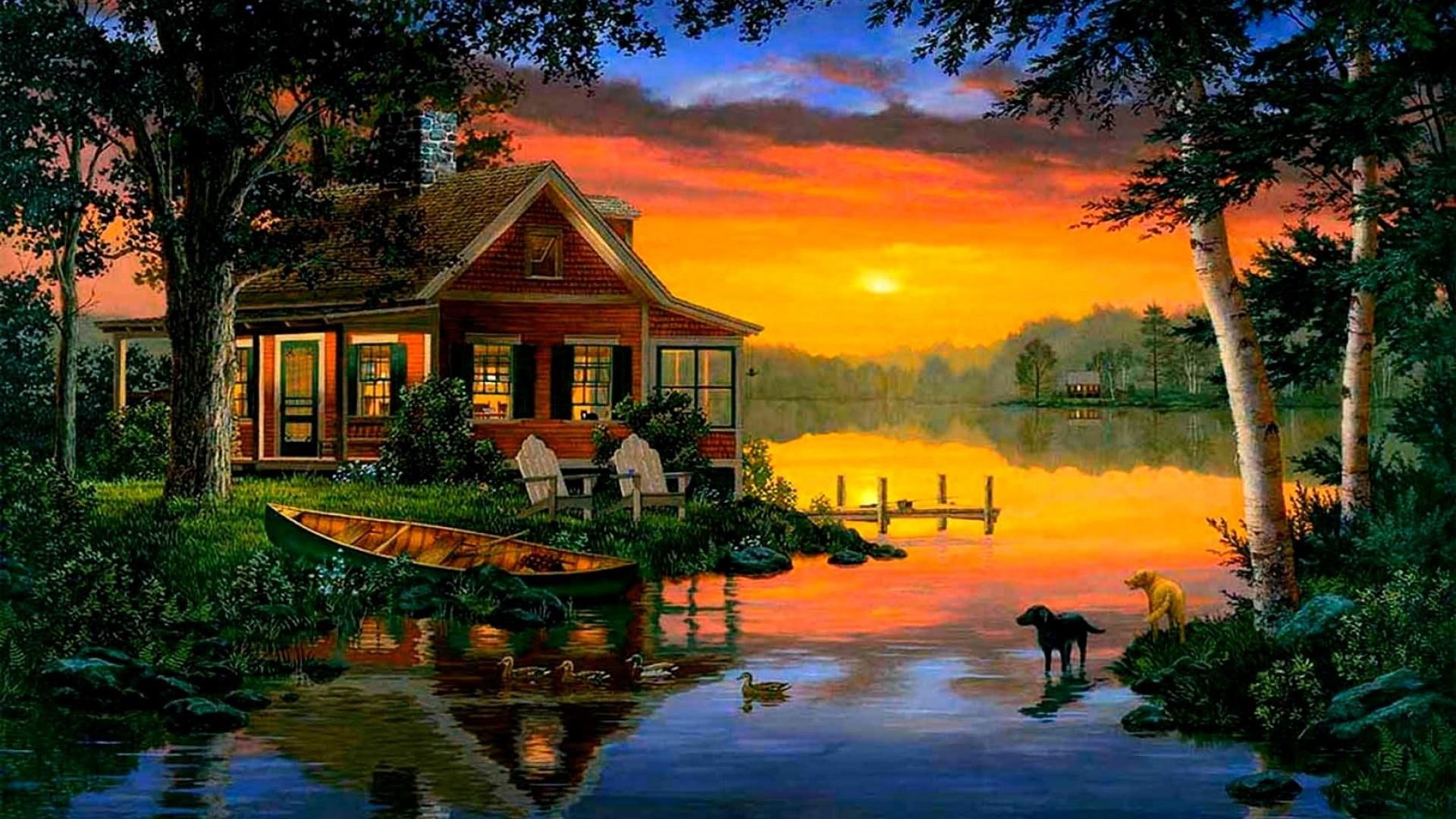 lakeside relaxing mood calm dream home painting art 2k