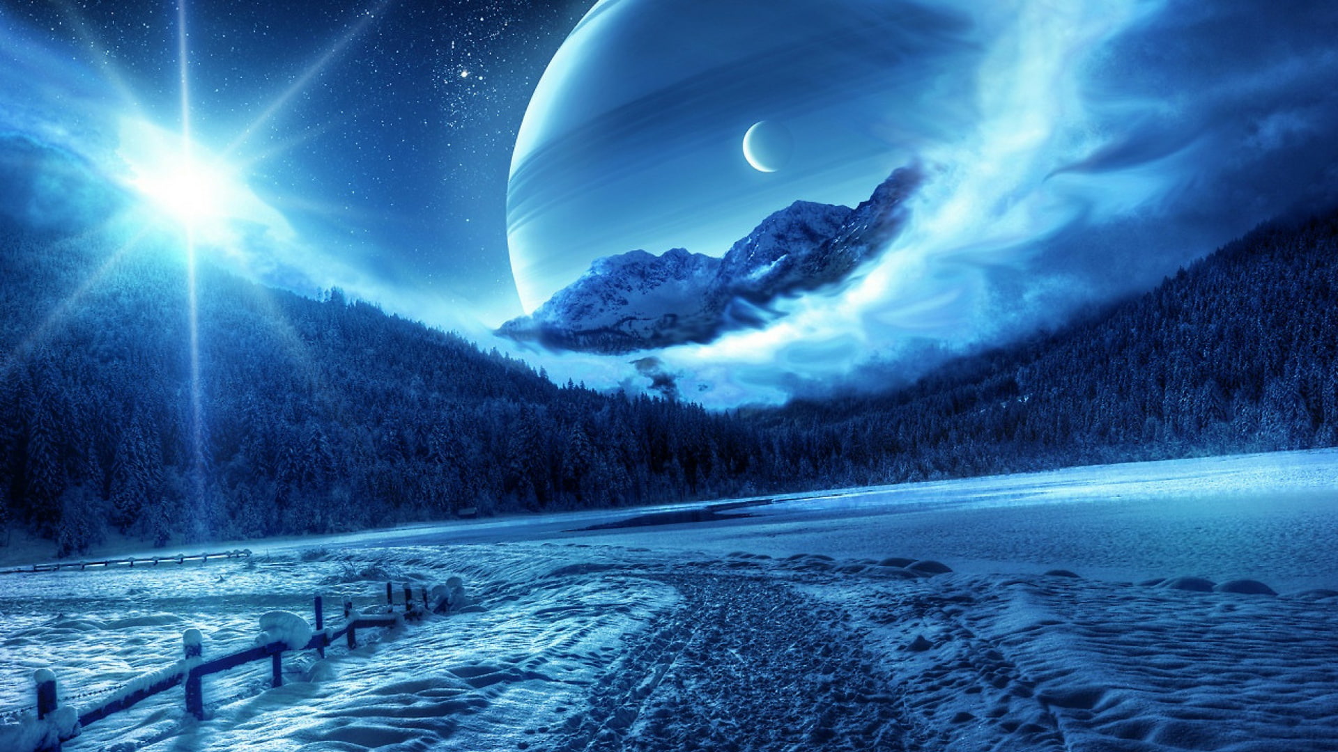 backround digital art blue ice winter nature planet 2k