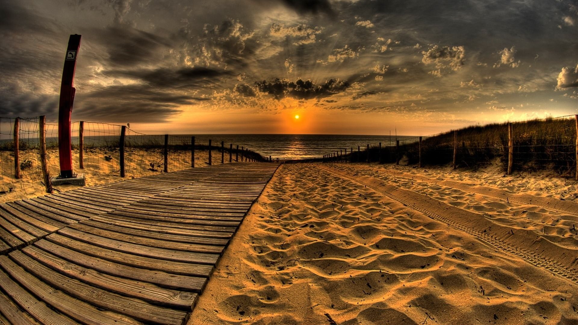 beach sunset HDR sea path landscape sand 2k