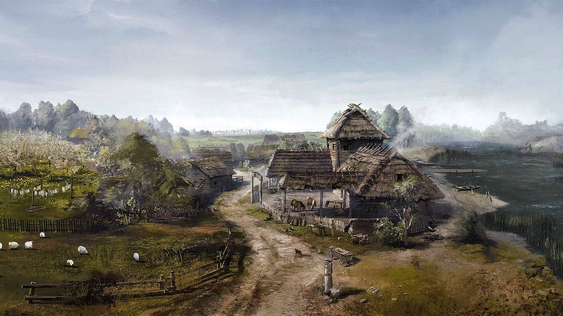 brown hut near green trees wallpaper The Witcher 3 Wild Hunt 2k