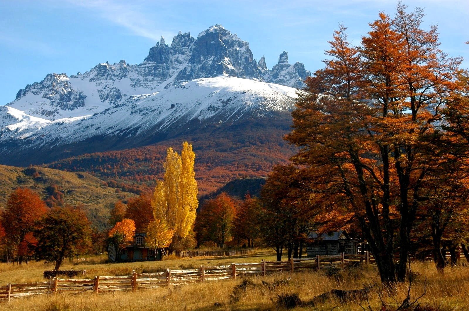 brown wooden backyard fall fence trees mountains forest 2k