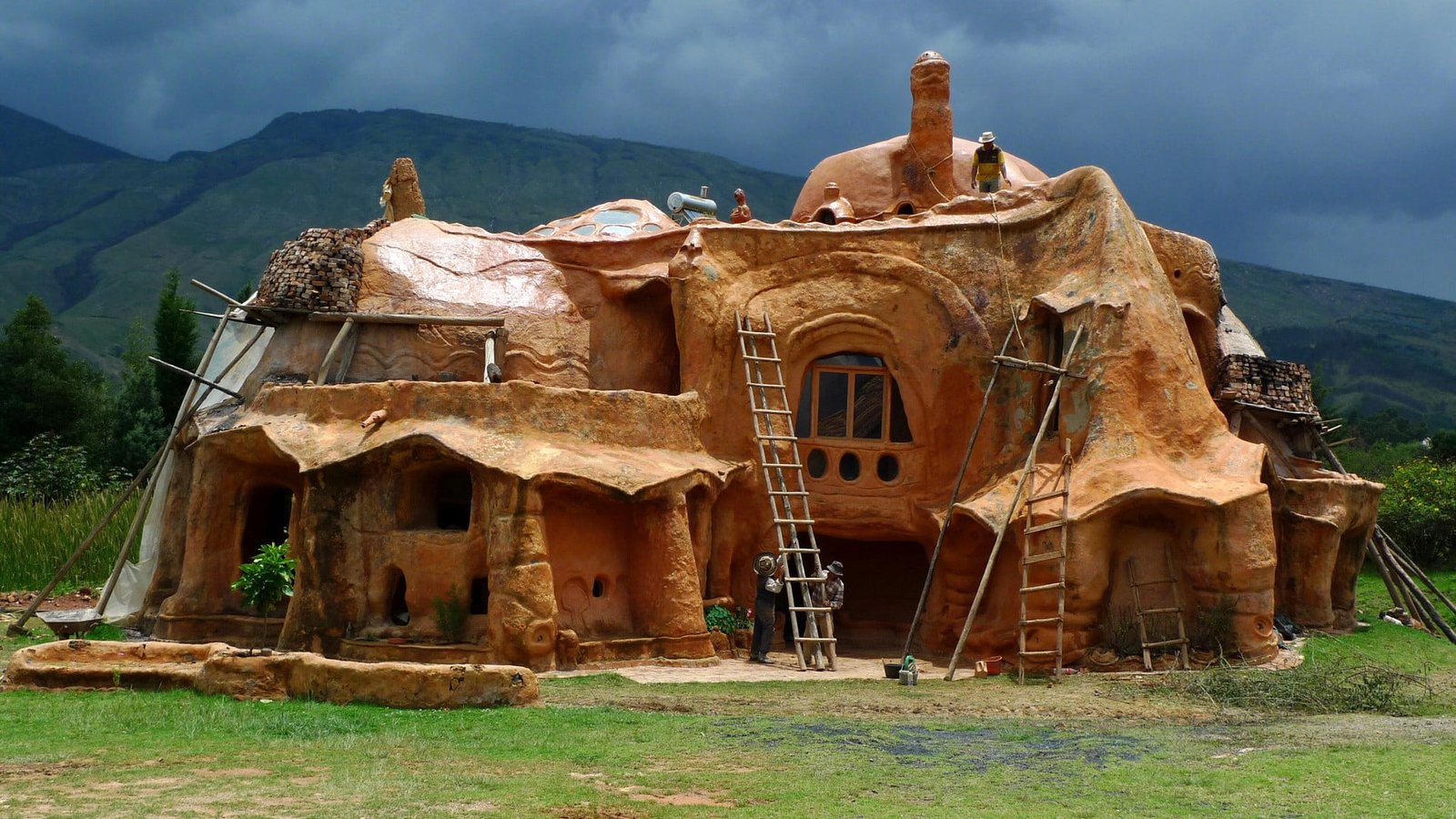 brown wooden house architecture building Colombia people 2k