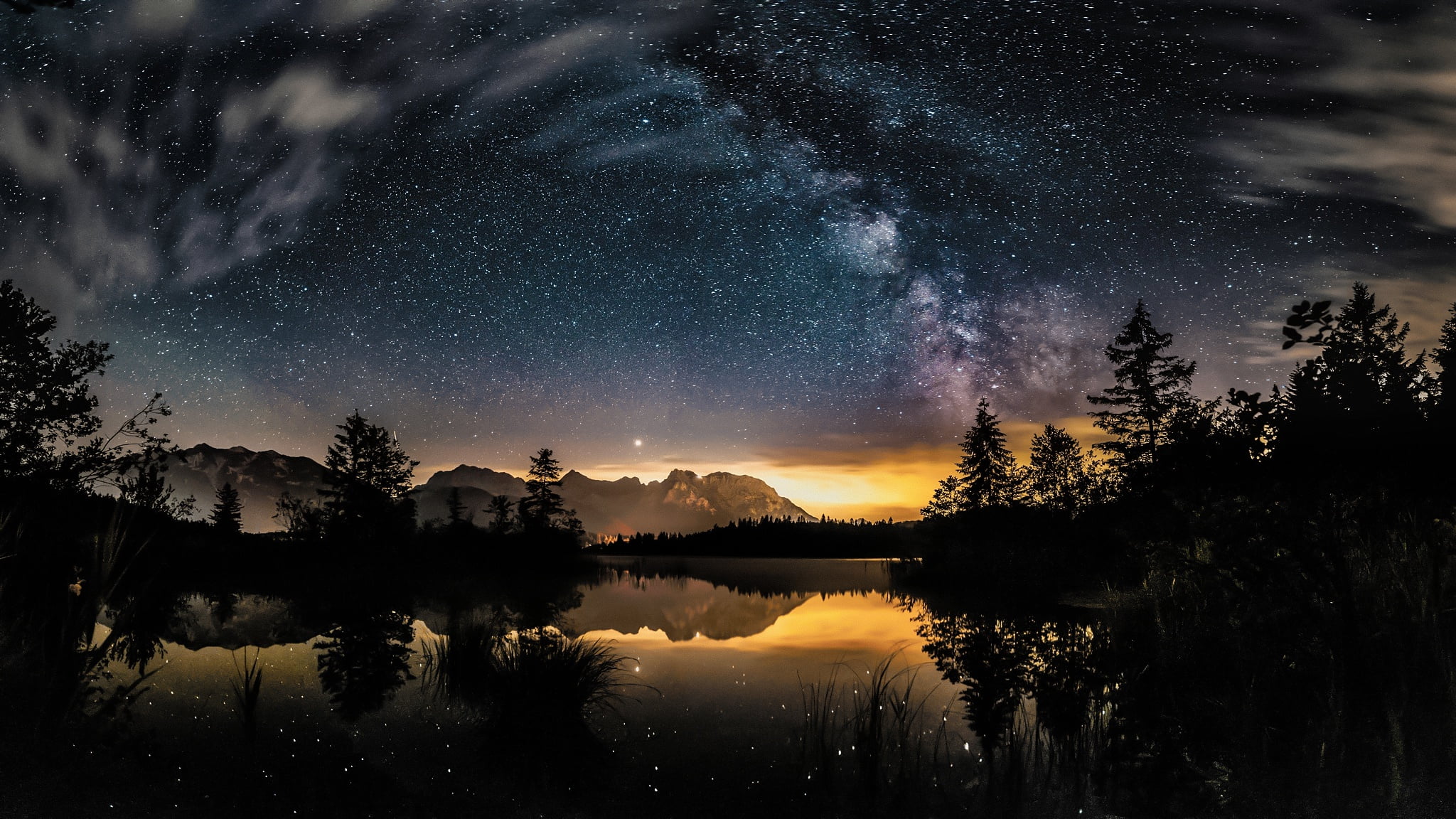 dark night sky nature landscape 2k